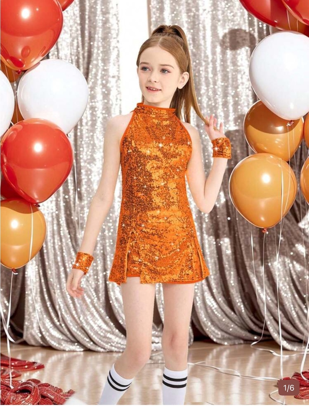 New! Lolanta Girls Orange Sequin Halter Dance Costume Dress size 9/10
